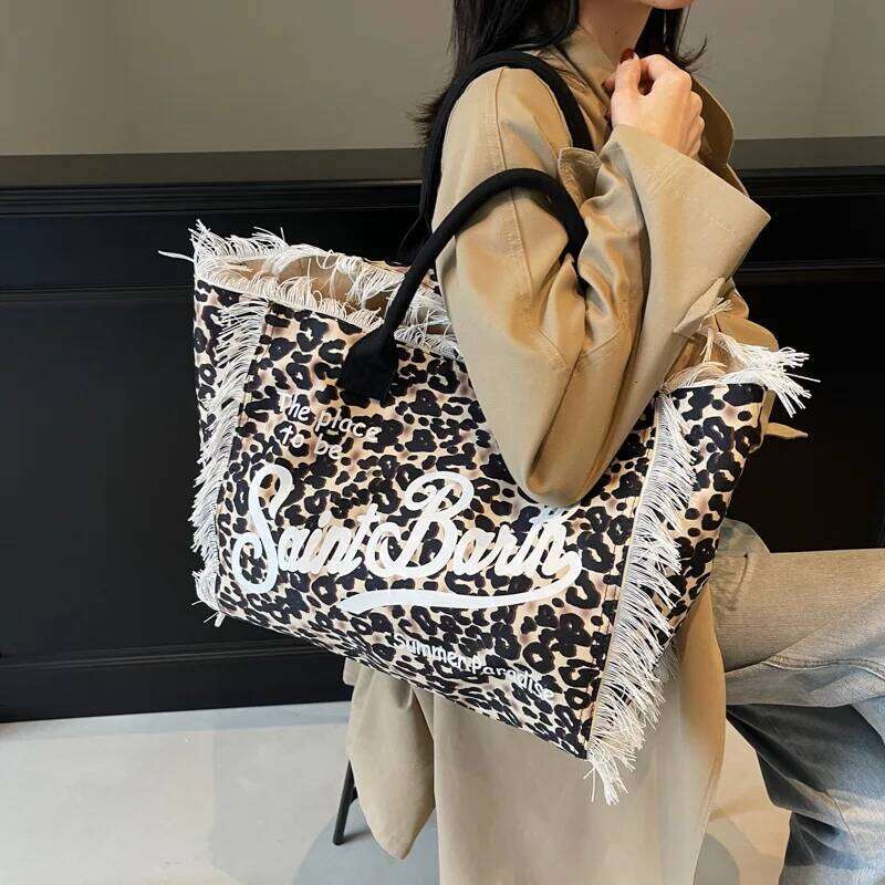 Evening Bags Spring Summer Leisure Holiday Fringe Yellow Striped Printed Travel Bag Large Capacity Thick Canvas Tote bag