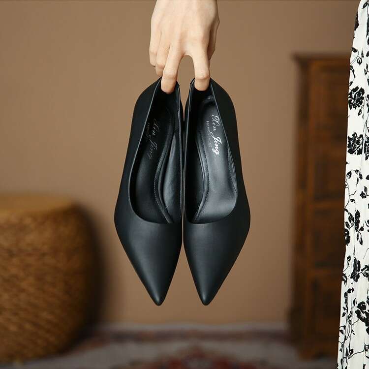 3351-18 Stiletto Black French Pointed Toe High Heels 2023 Professional Simple Comfortable Work Single Shoes for Women