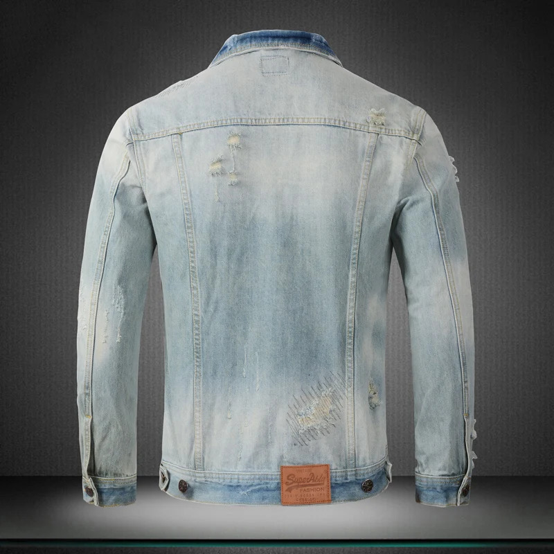 Street er Fashion Men Jacket Retro Washed Blue Ripped Denim Jacket Men Cotton Coat Embroidery Patched Y2K Vintage Chaqueta 250710