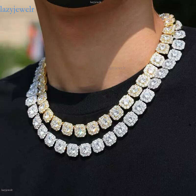 Chains Mens Iced Out 12mm Square Dia Necklaces Hip Hop Bling Women Trendy Miami Cuban Curb Link Chain Bracelet Fashion Gold Sier Hipster Punk Jewelry 