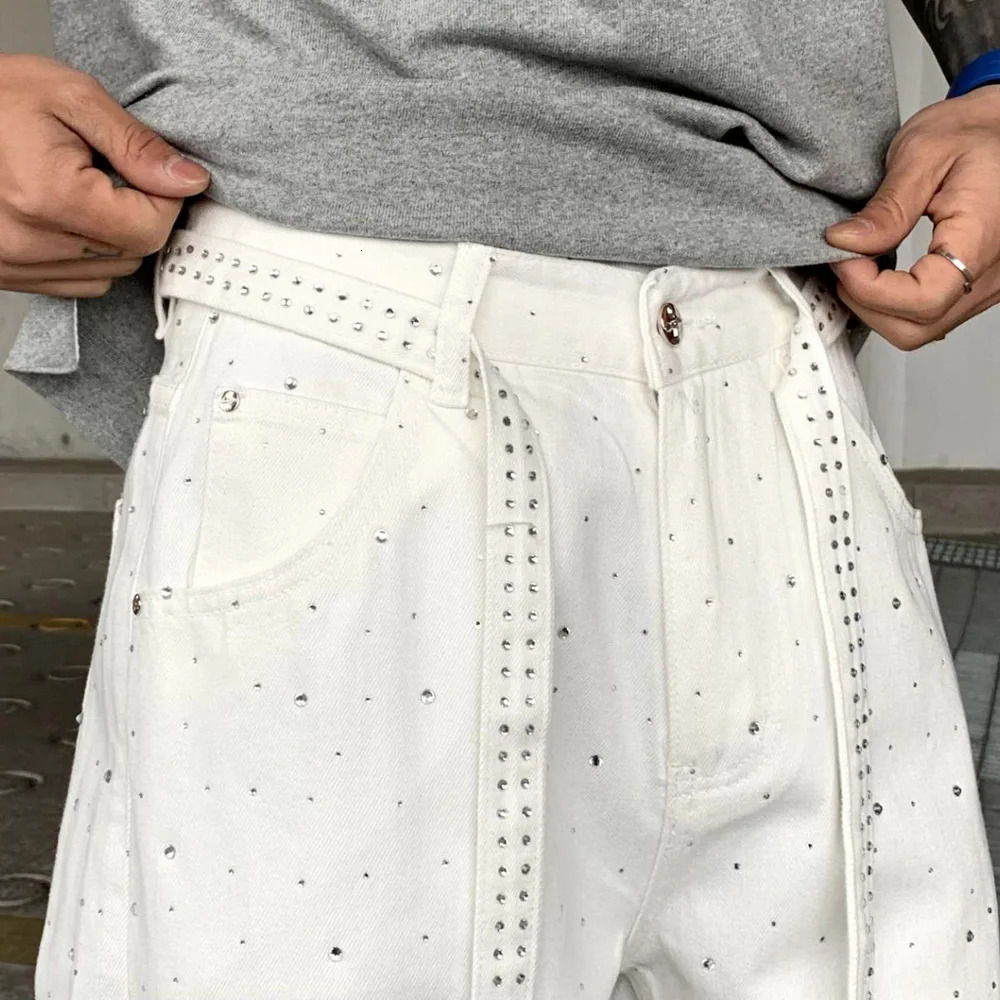 Bright Diamond Wide Leg Baggy Jeans Men Streetwear Fashion Hip Hop Loose Casual Plus Size Oversize Denim Jeans Pants Trousers 250712