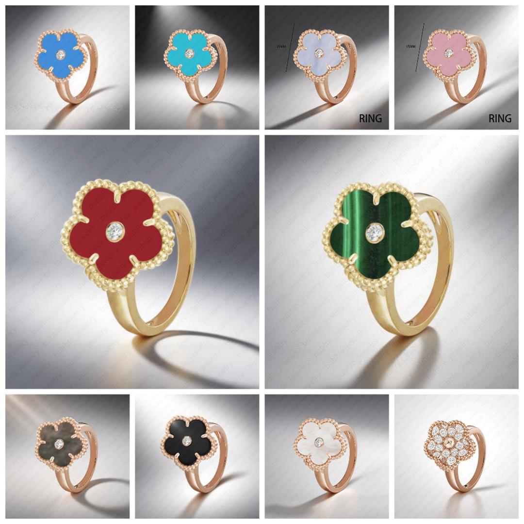 rose gold ring designer jewelry top quality diamond ring 15mm clover ring red agate flower designer ring 18K gold luxury brand ring silver 925 vvs ring designer gift