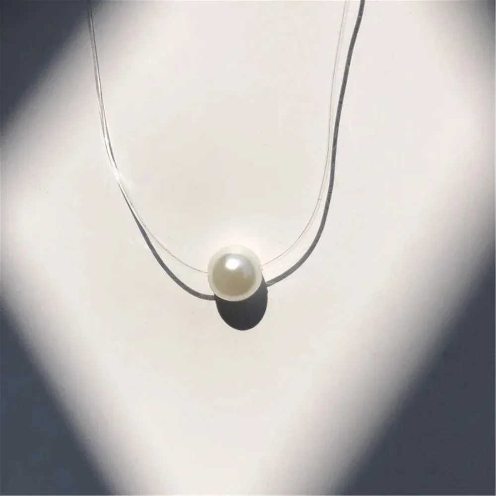 SUMENG New Personality Fashion Square Imitation Pearl Crystal Zircon Necklace Invisible Transparent Fishing Line W250712