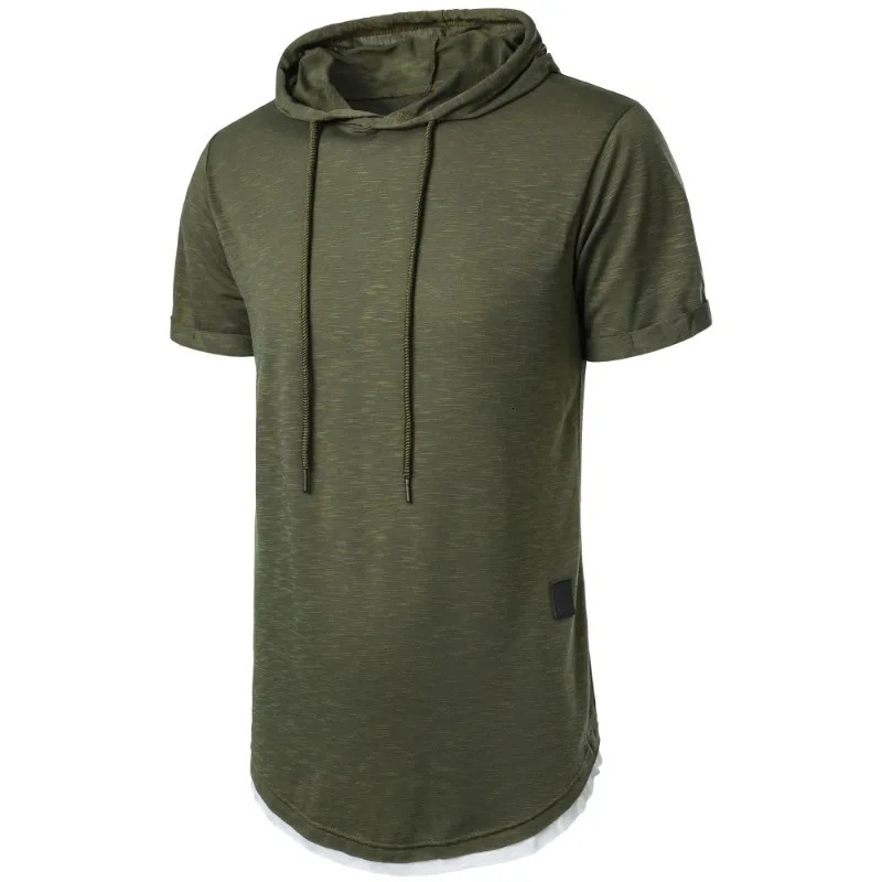 Summer Hooded Sweatwear Mens Short Sleeve Loose Tshirt Solid Color Lightweight Hoodie Fitness Breathable Collar Tops 250707