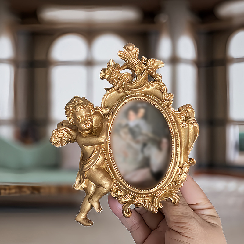 Antique European Photo Gold Color Carved Embossed Resin Picture Frame Holder Wall Hanging Home Decoration Ornament Crafts H260306