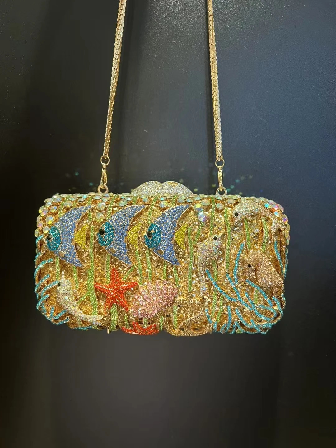 XIYUAN Sea World Women Crystal Evening Bag Cocktail Handbags Animal Diamonds Clutch Wedding Minaudiere Purse 250703