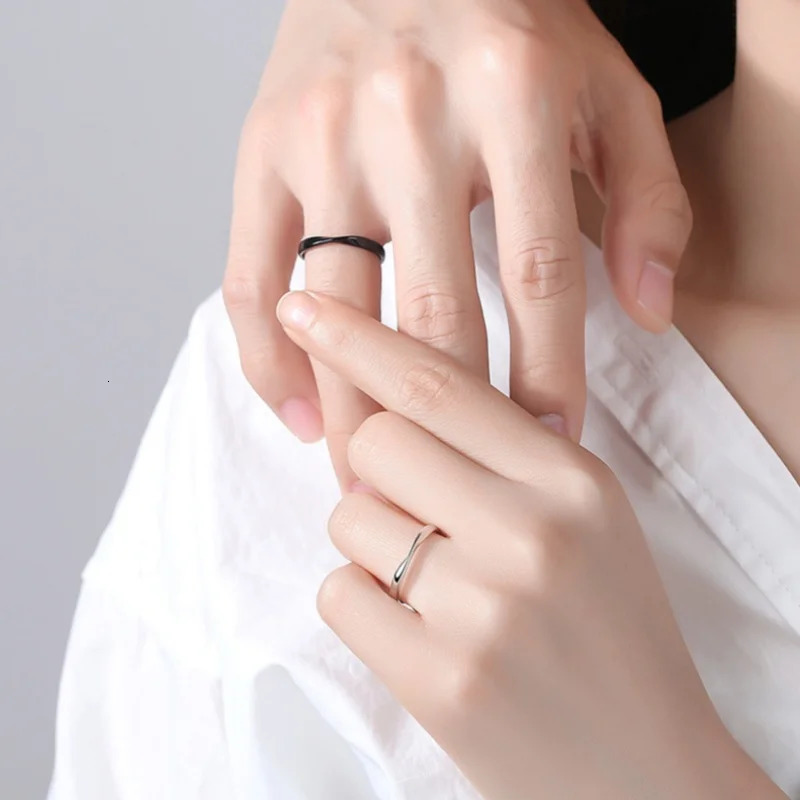 Mobius Couple Rings For Women Men Simple Black White Adjustable Ring Fashion Wedding Birthday Proposal Gifts 250704