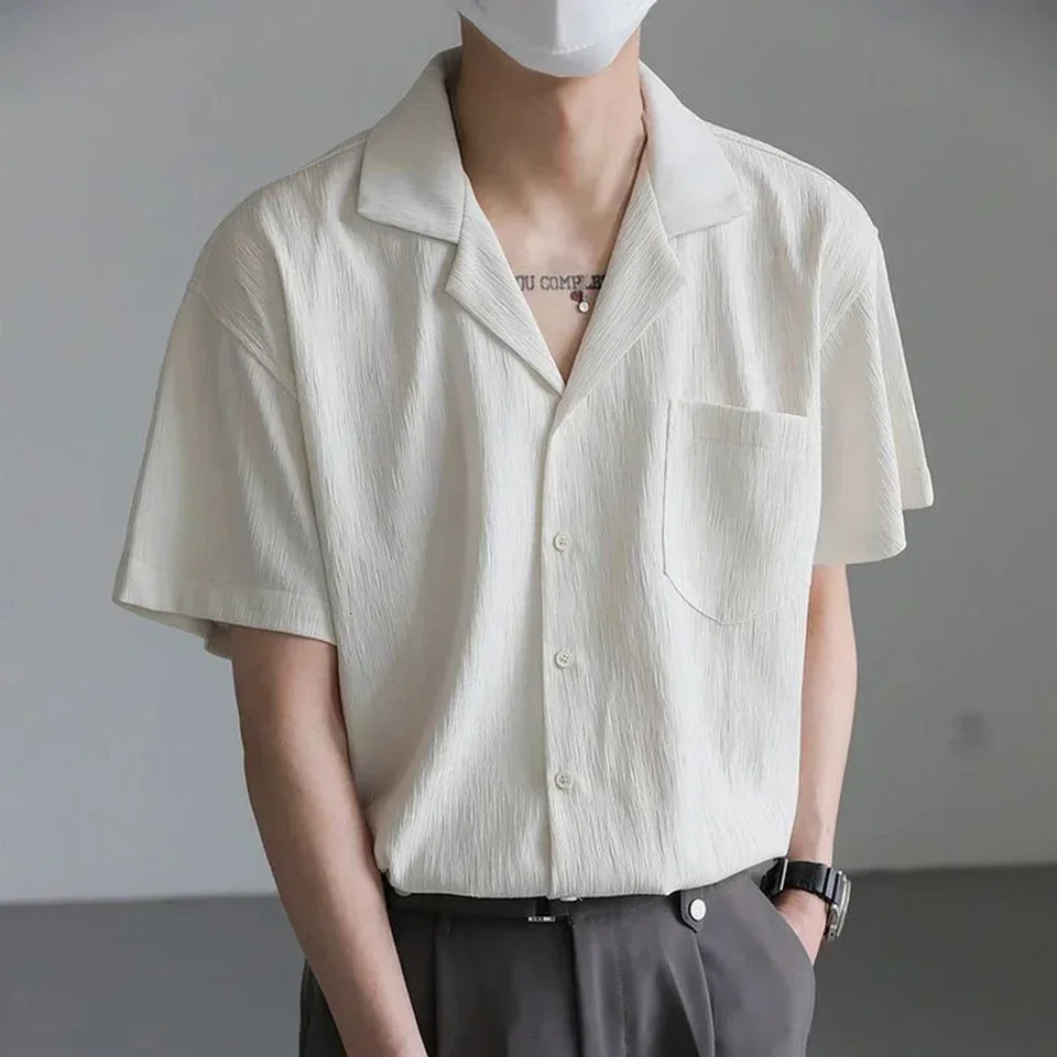 Ice Silk Short-sleeved Shirts Men Non-ironing Drape Solid Color Short Sleeve Shirt Oversized All-match Loose T-shirt Streetwear 250707