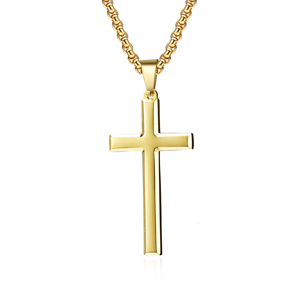 Luxury Jewelry Designer Jewelry Cross-border Amazon Simple Beveled Edge Stainless Steel Cross Pendant Unisex Style Niche Personality Necklace