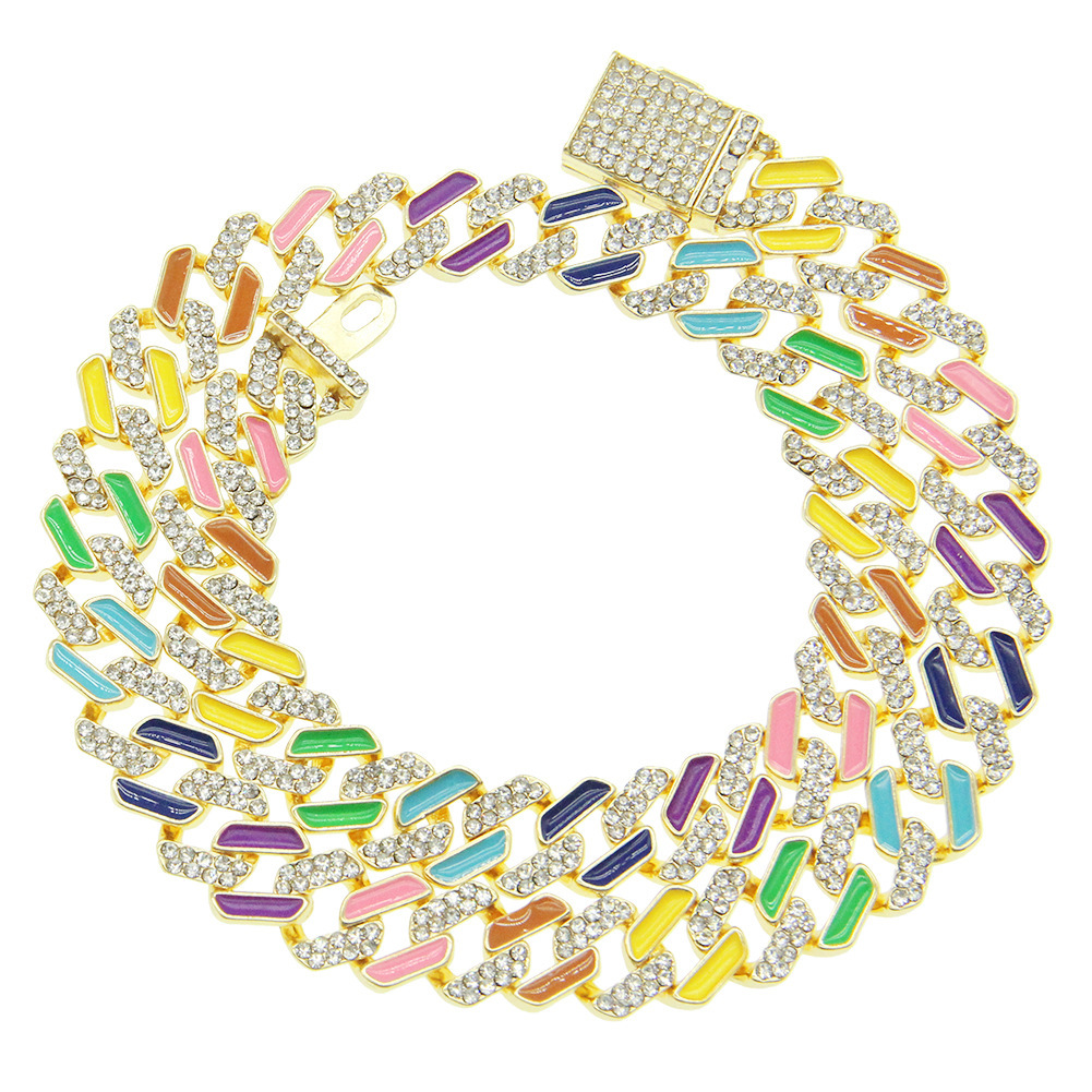 Luxury Jewelry Designer Jewelry Men's Creative Personality New Full Diamond Colorful Oil Drop Splicing Chain Necklace European And American Hip C