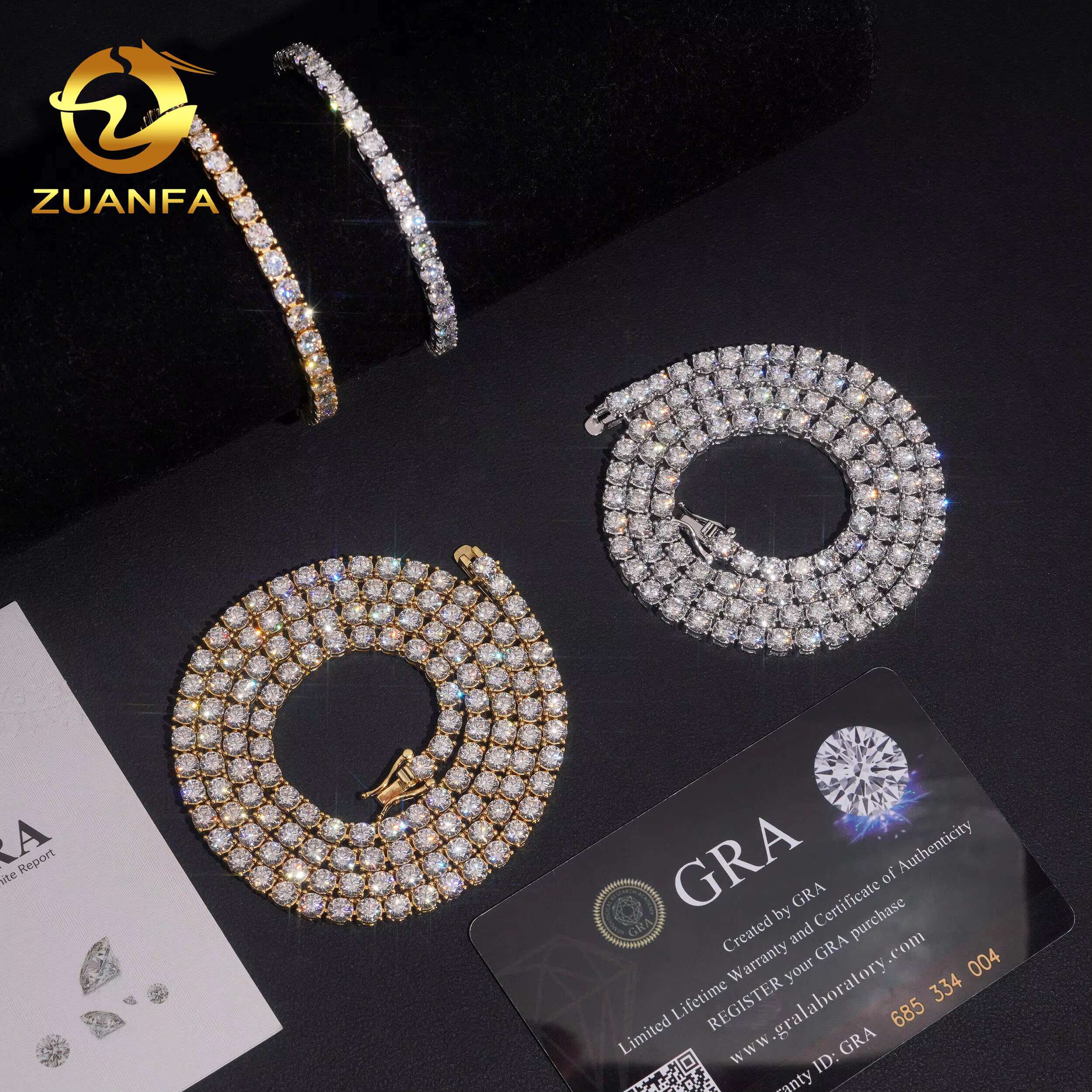 USA Local Stock 72H Shipping Hip Hop Classical Factory Price Gold Plated 925 Sterling Silver 4mm Moissanite Diamond Tennis Chain