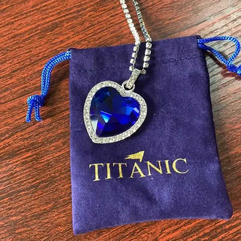 Titanic of Ocean Blue Love Forr Pendant Necklace + Velvet Bag W250712