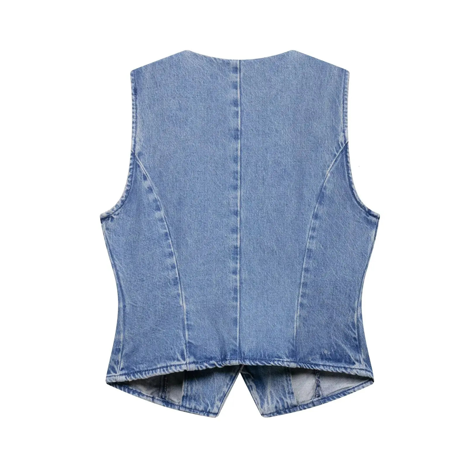 Zevity Women Basic O Neck Breasted Slim Denim Blouse Female Chic Sleeveless Buttons n Vest Shirt Jeans Crop Tops LS9184 250704