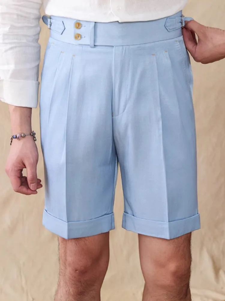 Summer Mens Suit Shorts Vintage British Style Knee Length Straight Trousers Solid Color Business Casual Mens Shorts 250708