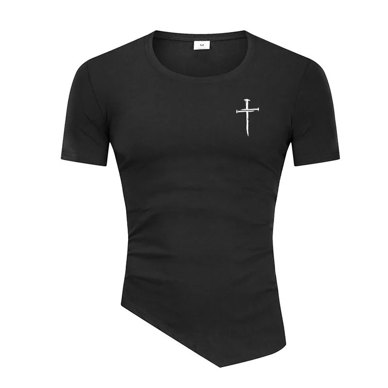 Personalized Cross Print Short Sleeve Slim Fit Shirt Mens Running Sport Fitness Cotton Tee Tops Gym Bodybuilding Workout TShirt 250707