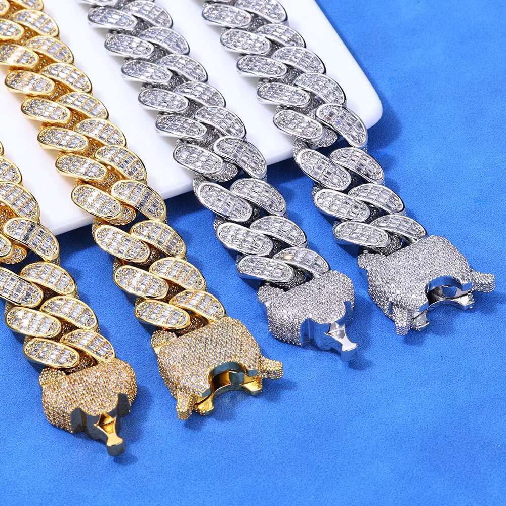 Hip Hop Three Row T square S925 Silver Moissanite Cuban Chain Cross-border Accessories Mens Necklace Trend Accessories