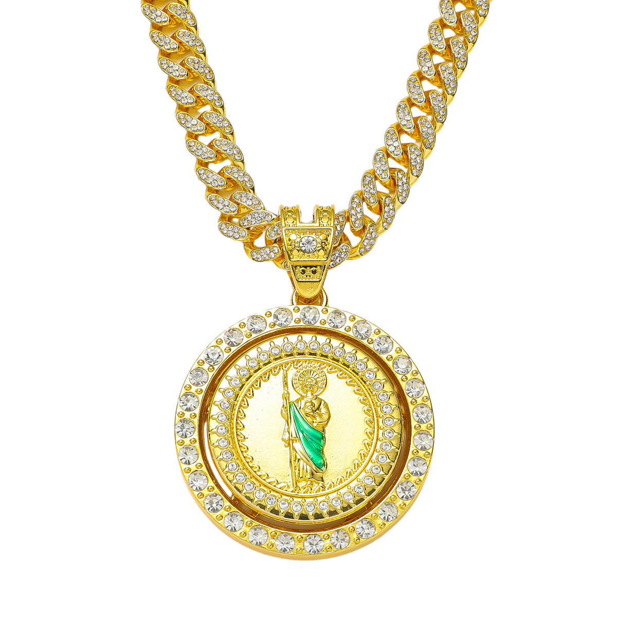 Luxury Jewelry Designer Jewelry European And American Cross-border New Style Personality Hip-hop Religious Rotating Saint Jude Statue Pendant Creative