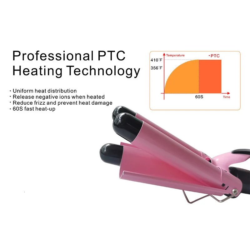 Hair Curling Iron with 3 Barrel Hair Curler Two-level Temperature Control Pink Egg Roll Hair Waver for Women Beach Waves 250712