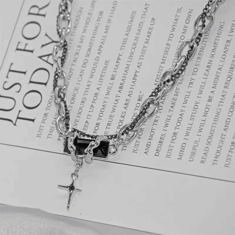 2024 Retro Black Zircon Star Necklace For Women Men Trend Titanium Steel Punk Necklace Unisex Jewelry New Coup Accessories W250712