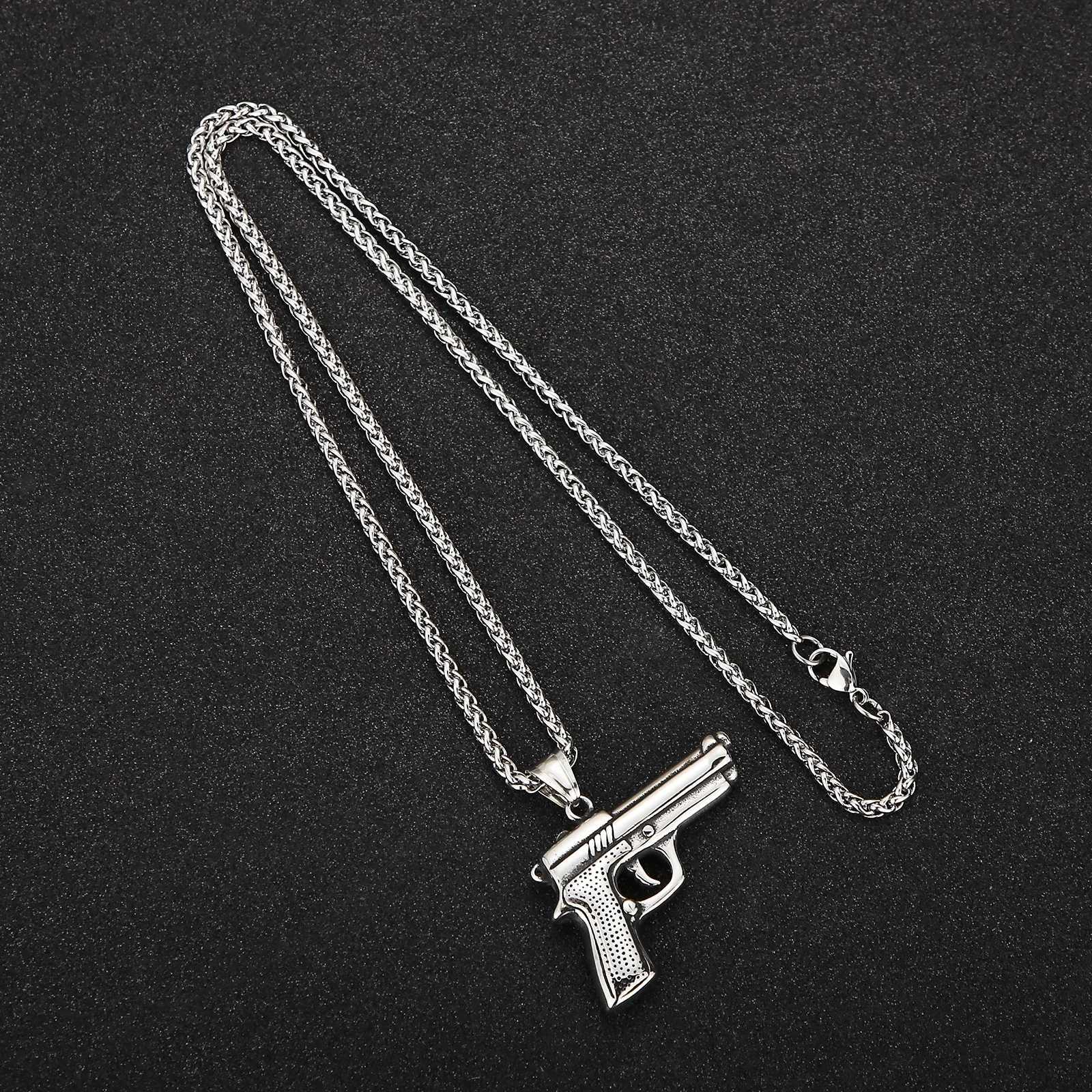 Hao Yi Vintage Stainless Steel Pistol Pendant Necklace Mens Fashion Personality Gun Jewelry Gift W250712