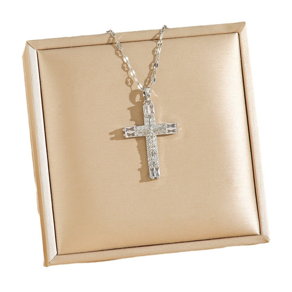 Luxury Jewelry Designer Jewelry Cross-border Trade New Virgin Mary Cross Micro Inlaid Zircon Copper Gold-plated Necklace Women's Collarbone Chain