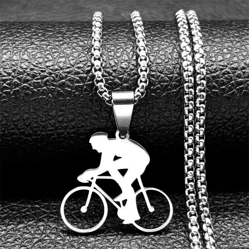Bicycle Road Pendant Necklace for Men Stainless Steel Gold Color Sports Sty Chain Jewelry Gifts Accessories for Men Necklace W250712