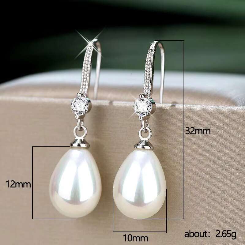 Hot Selling Exquisite Creative French Sweet Silver Plating Brass Round Tear Drop Pearl Wedding Bridal Earrings