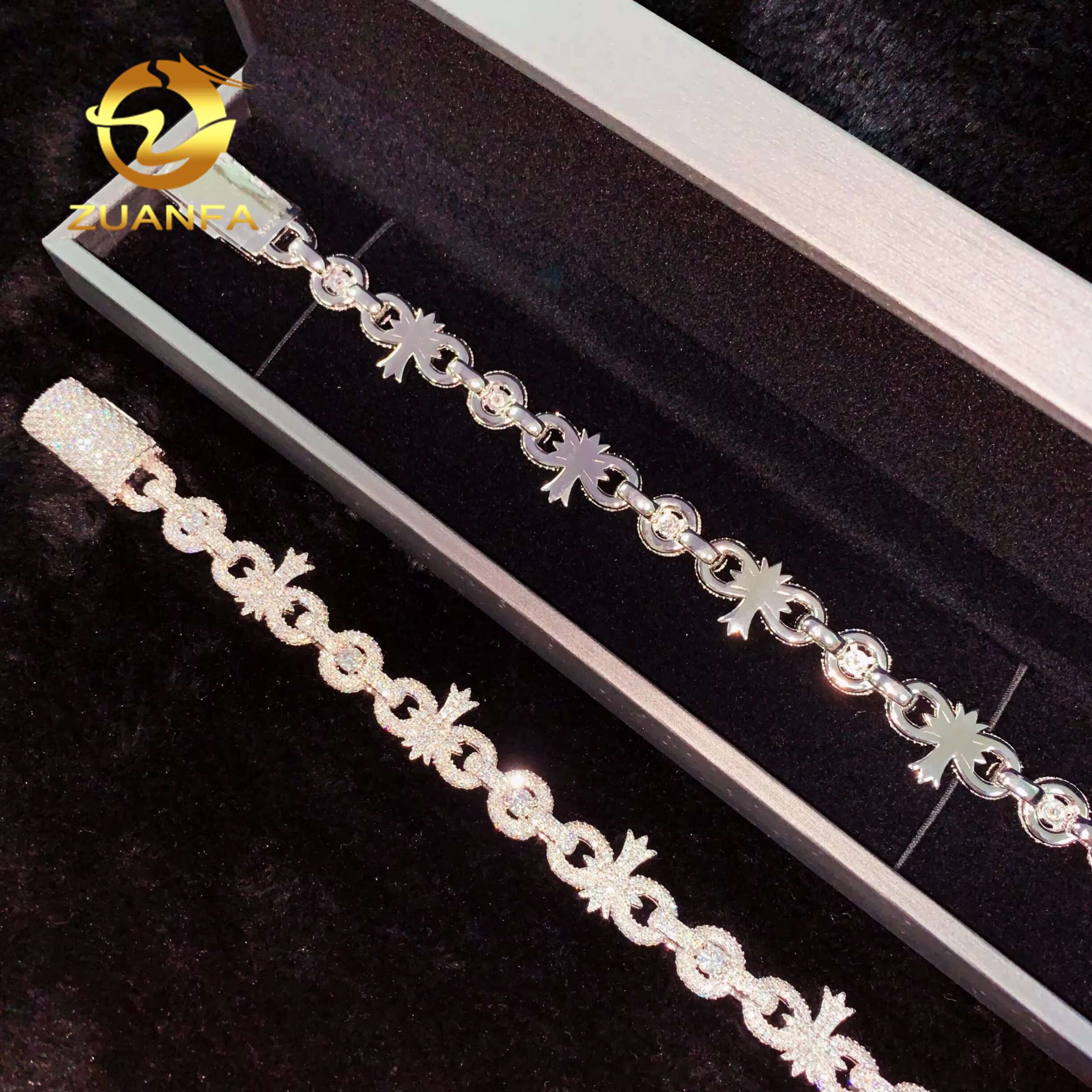 Zuanfa Jewelry Big Stones Moissanite Cross Bracelet 10mm Infinity Cuban Link Chain Moissanite Cuban Link Bracelet Cuban Chain