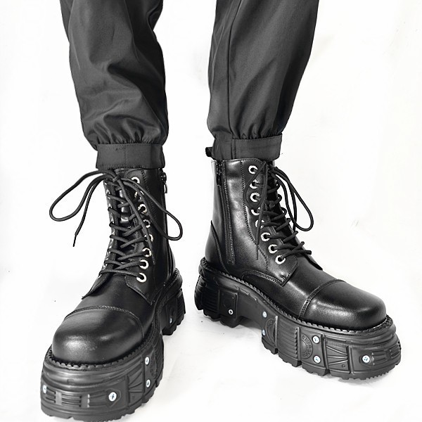 Stylish Fashion Versatile Women Men Leather Boot Shoes Business Leather Couple Unisex Height Increasing Soft Sole Rivet Rock Gothic Punk Ankle Boot Sh
