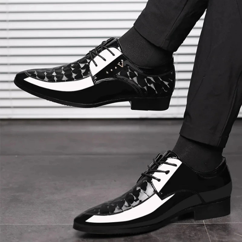 Italian Dress Mens Shoes Men Formal Shoe Black Patent Leather Men Lace Up Point Toe Business Casual Men Wedding Party Office Man 250712