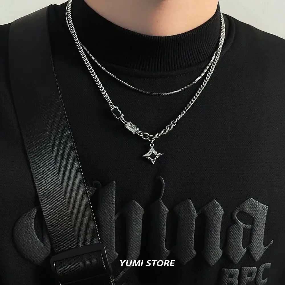 Hip Hop Zircon Star Doub Layer Necklace For Men Wen Trend Charm Titanium Steel Pendant Chain Unisex Jewelry Whosa W250712