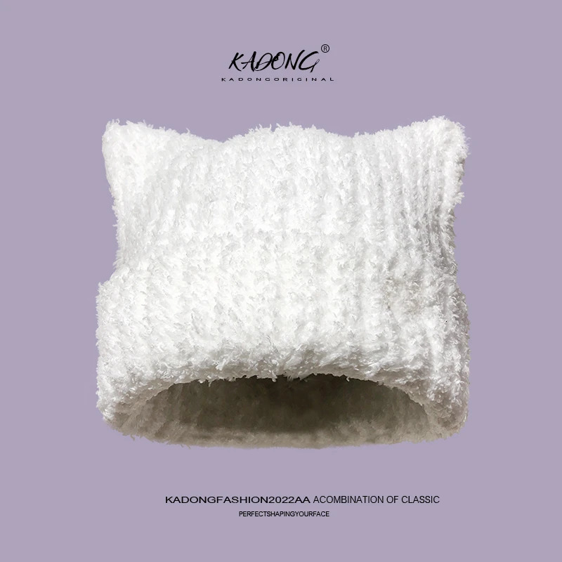 Ins Cute Cat Ears Soft Plush Knitted Cold Hats for Women Autumn and Winter Outdoor Fashion Warm Versatile Pullover Beanies 250712