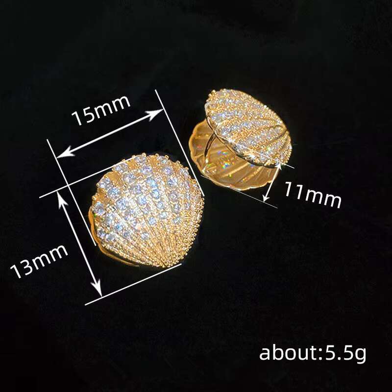Luxury Shell Shaped Design Full Paved Cubic Zirconia Earrings for Wedding Creative Gold Plated Hoop Earrings Women Bridal