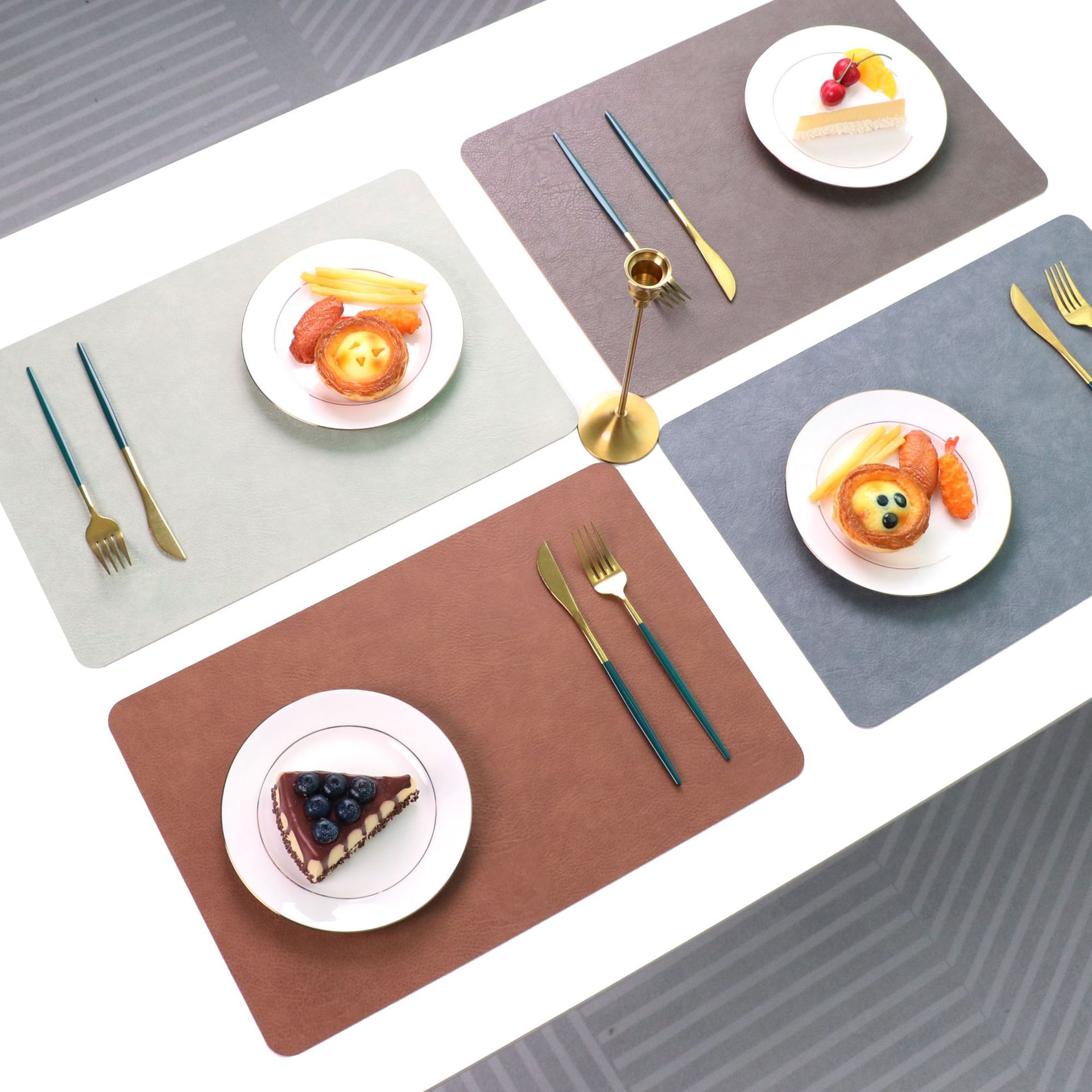 Square Double-Layer Cowhide PU Leather Placemat Texture Waterproof Heat-Resistant Table Mats Home Hotel Dining