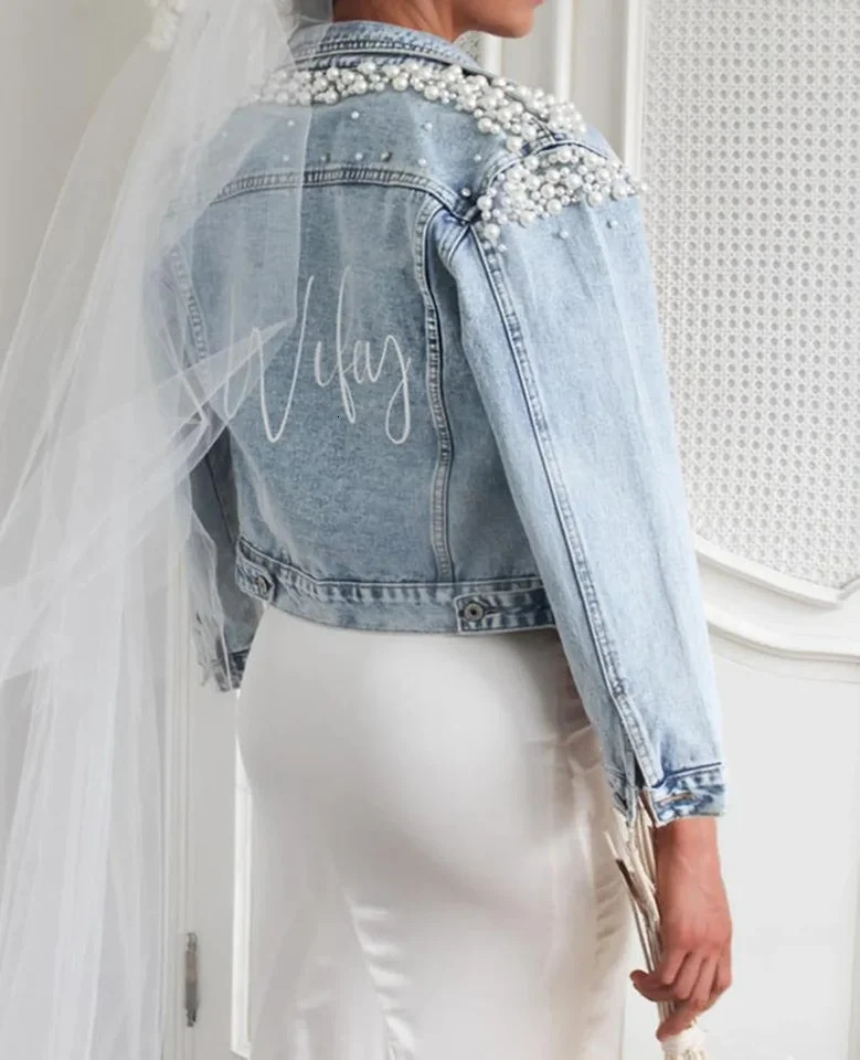 Bachelorette Wifey Jean Jackets Hen Party Gift Custom Bride Denim Jacket Pearl Mrs Outerwear Personalised Coats Wedding Day 250709