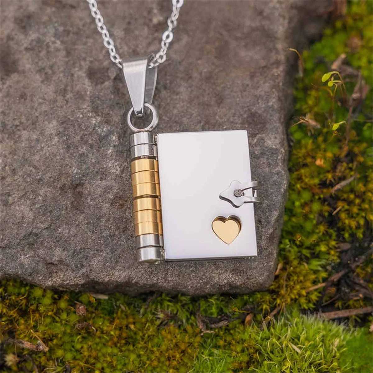 Stainss steel coup book pendant necklace with personali ins titanium steel opening and closing book sweater chain W250712