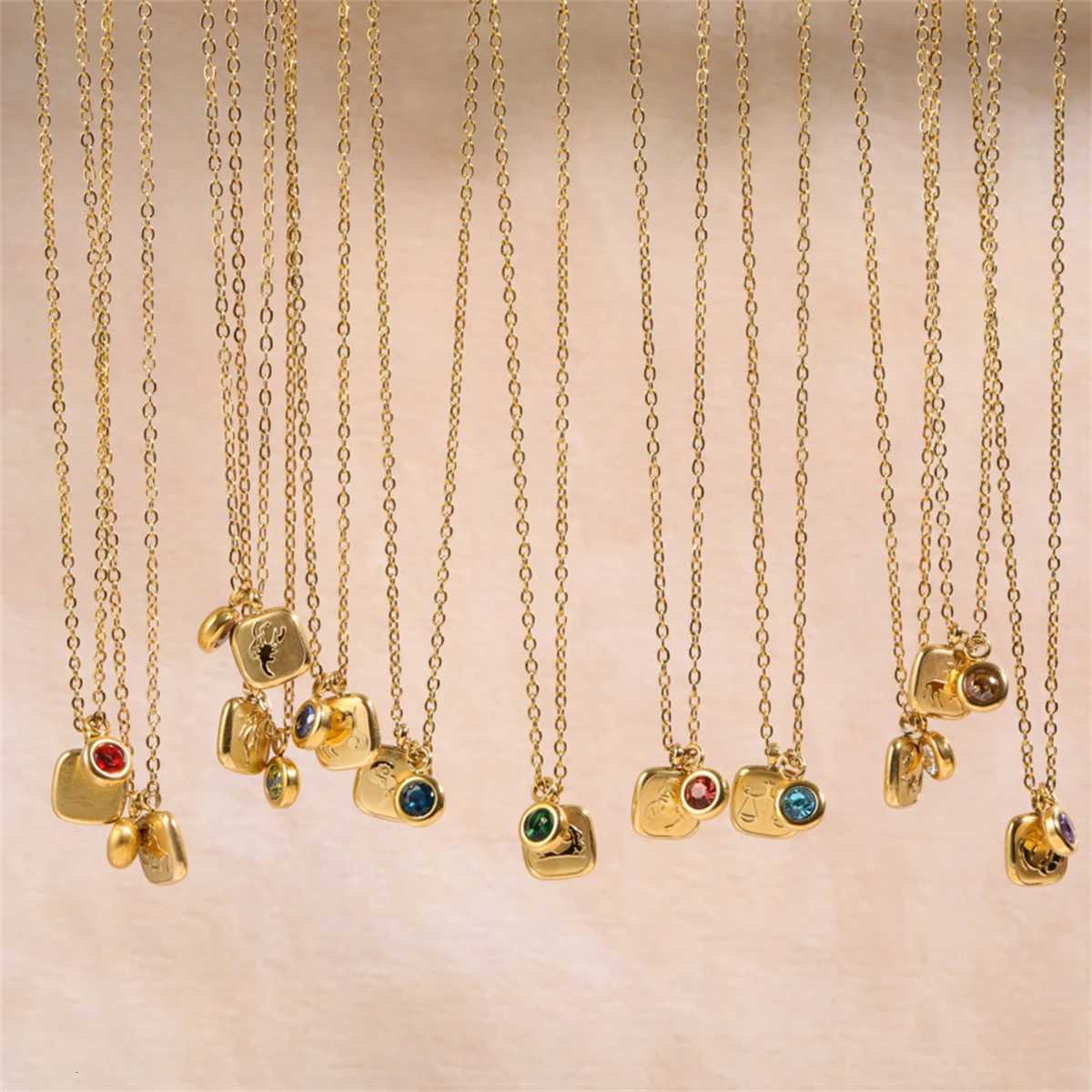 12 Zodiac High Color Neckchain Titanium Steel IC Necklace December Birthday Stone Pendant 18K Gold in Furnace W250712
