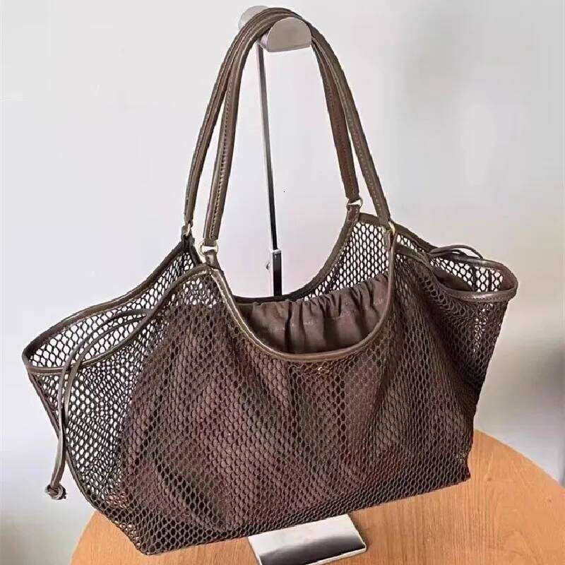 Women Large Capacity Mesh Travel Shoulder Casual Shopper Totes Beach Storage Tote Ladies Handbag Net Bag