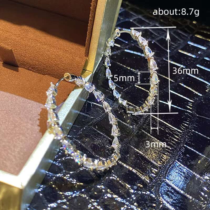 Luxury Pear Design Cubic Zirconia Big Circle Earrings for Wedding Engagement Silver Plated Hoop Earrings for Women Bridal