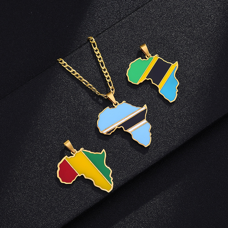 Luxury Jewelry Designer Jewelry Cross-border Amazon Hip-hop Jewelry Africa Map Nigeria Somalia Angola Stainless Steel Necklace