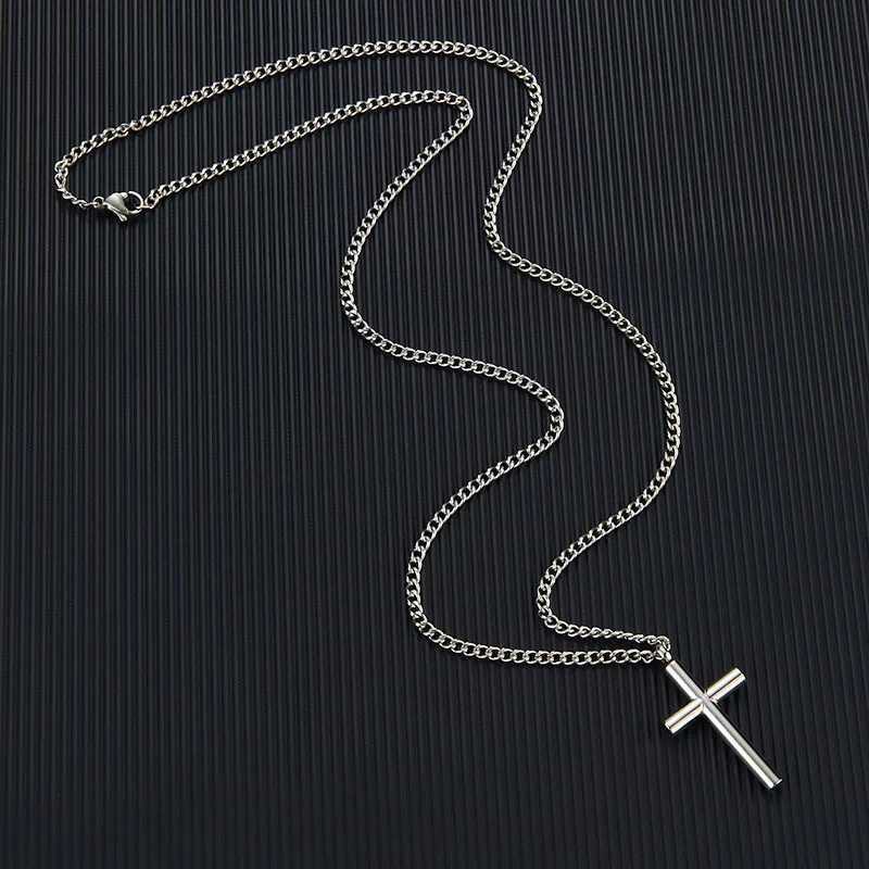XUNYUE Stainless Steel Smooth Cross Pendant Necklace for Men Simple Geometric Religious Style Titanium Steel Personality Pendant W250712
