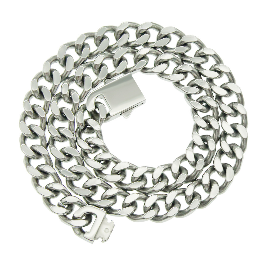 Luxury Jewelry Designer Jewelry European And American Hip-hop Punk Smooth Stainless Steel Spring Buckle Chain Trendy Men's Necklace Cool And Domi