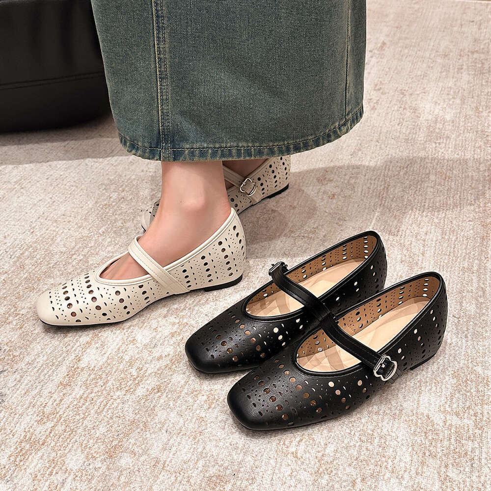 796-17 Out Hidden Heel New Square Toe Casual Hollow Flat Soft Sole Women's Shoes