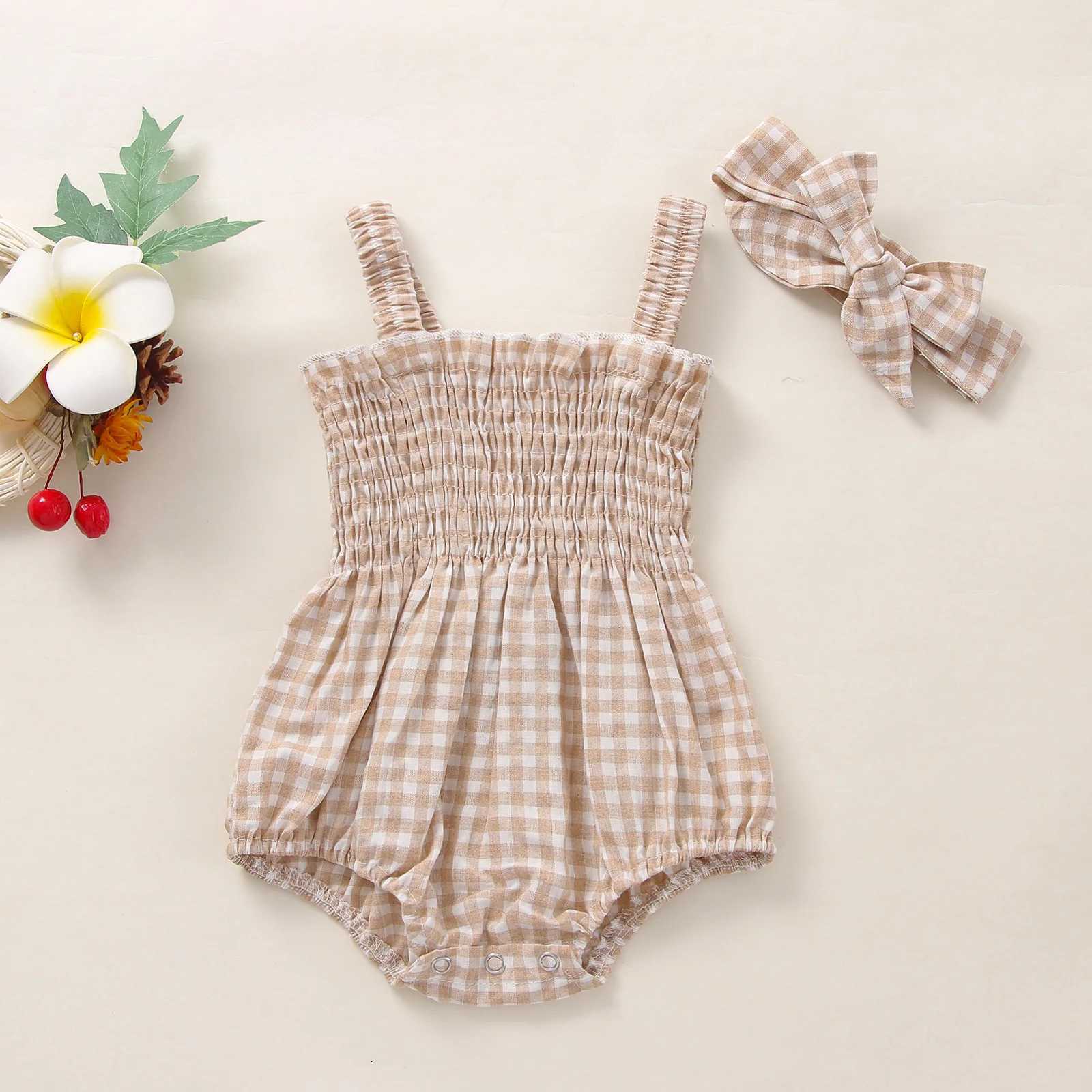 Lioraitiin 0-18M Newborn Infant Baby Girl Summer Fashion Bodysuit Sleeveless Plaid Solid Floral Printed Jumpsuit Z250712