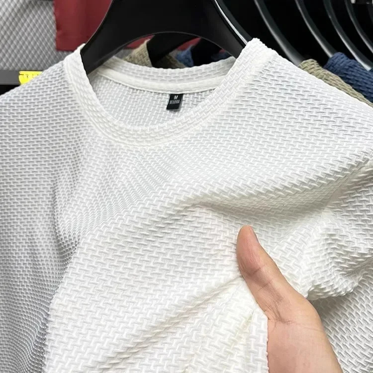 Ice Silk Mens Tshirt Summer Style Elastic Bamboo Node Mesh round Neck Half Sleeve Base Shirt Breathable Comfortable Short 250707