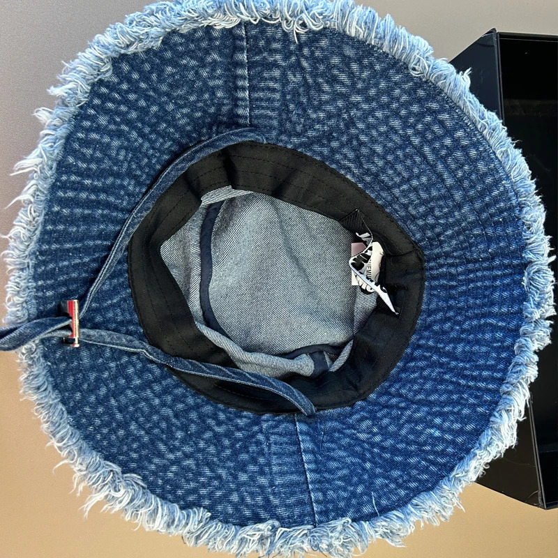 Brown Leopard Print Cowboy Bucket Hats with String Women Denim Beach Sun Hat Outdoor Panama Summer Fisherman Cap 250711