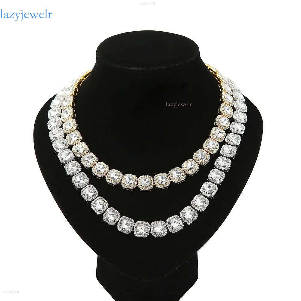 Chains Mens Iced Out 12mm Square Dia Necklaces Hip Hop Bling Women Trendy Miami Cuban Curb Link Chain Bracelet Fashion Gold Sier Hipster Punk Jewelry 