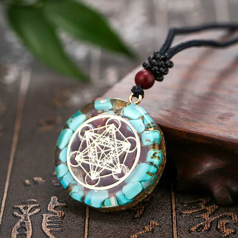 Orgonite Energy Lotus Pendant Necklace Turquoise Reiki Yoga Healing F Resin Sri Yantra Necklace Jewelry Gifts Dropship W250712