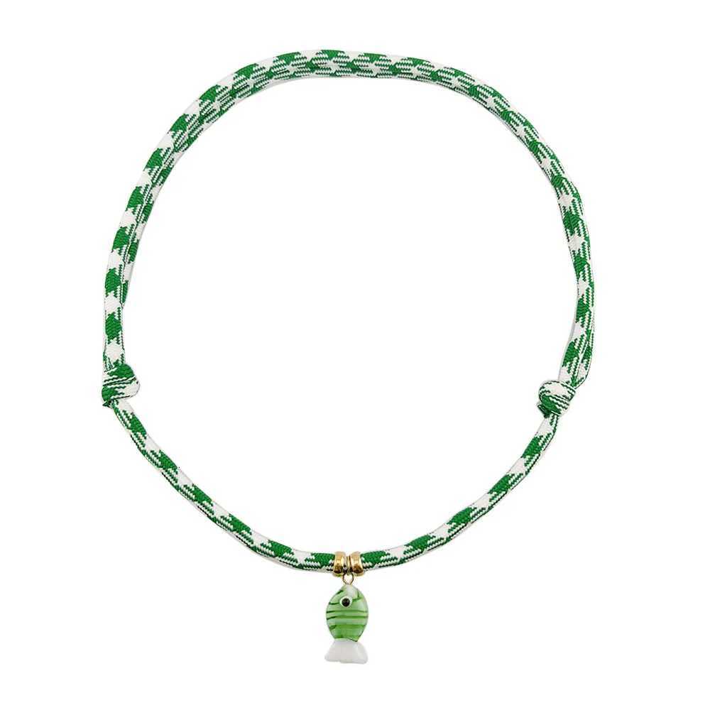 2025 Summer New In Red Green Nautical Cord Necklace With Fish Charm Rope Choker Necklace W250712