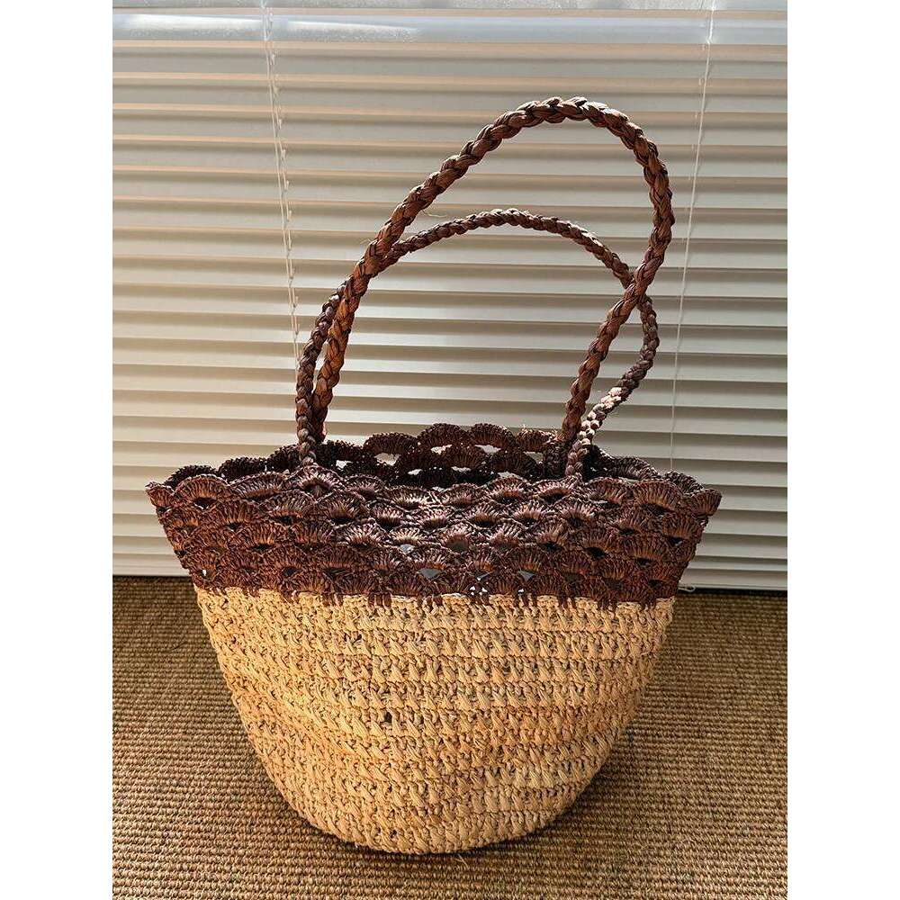 Fashion Lafite Straw Bucket Hollow Rattan Women Handbags Summer Beach Shoulder Crossbody Bag Casual Lady Large Tote